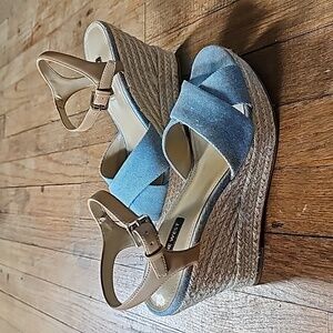 Nine West Dane espadrille wedge sandals in denim and neutral